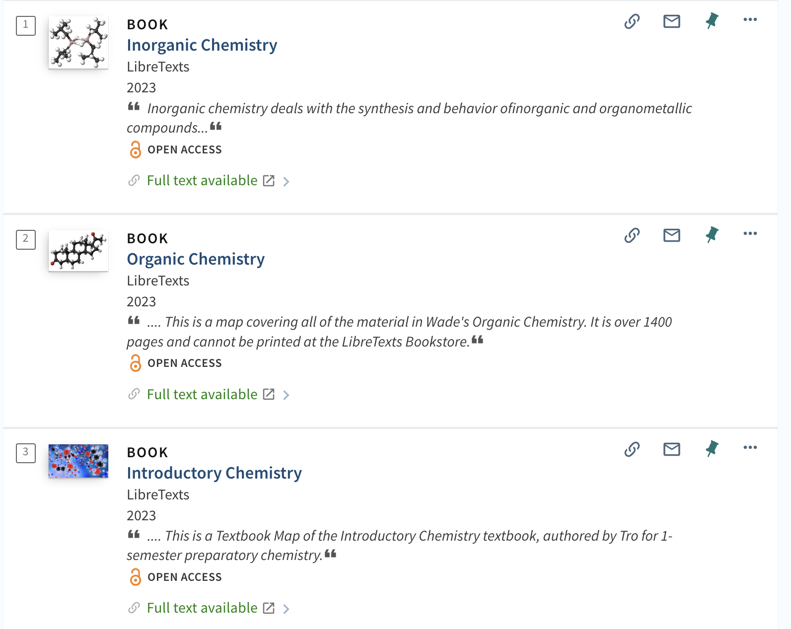 LibreTexts partial results list in Alma library management system 